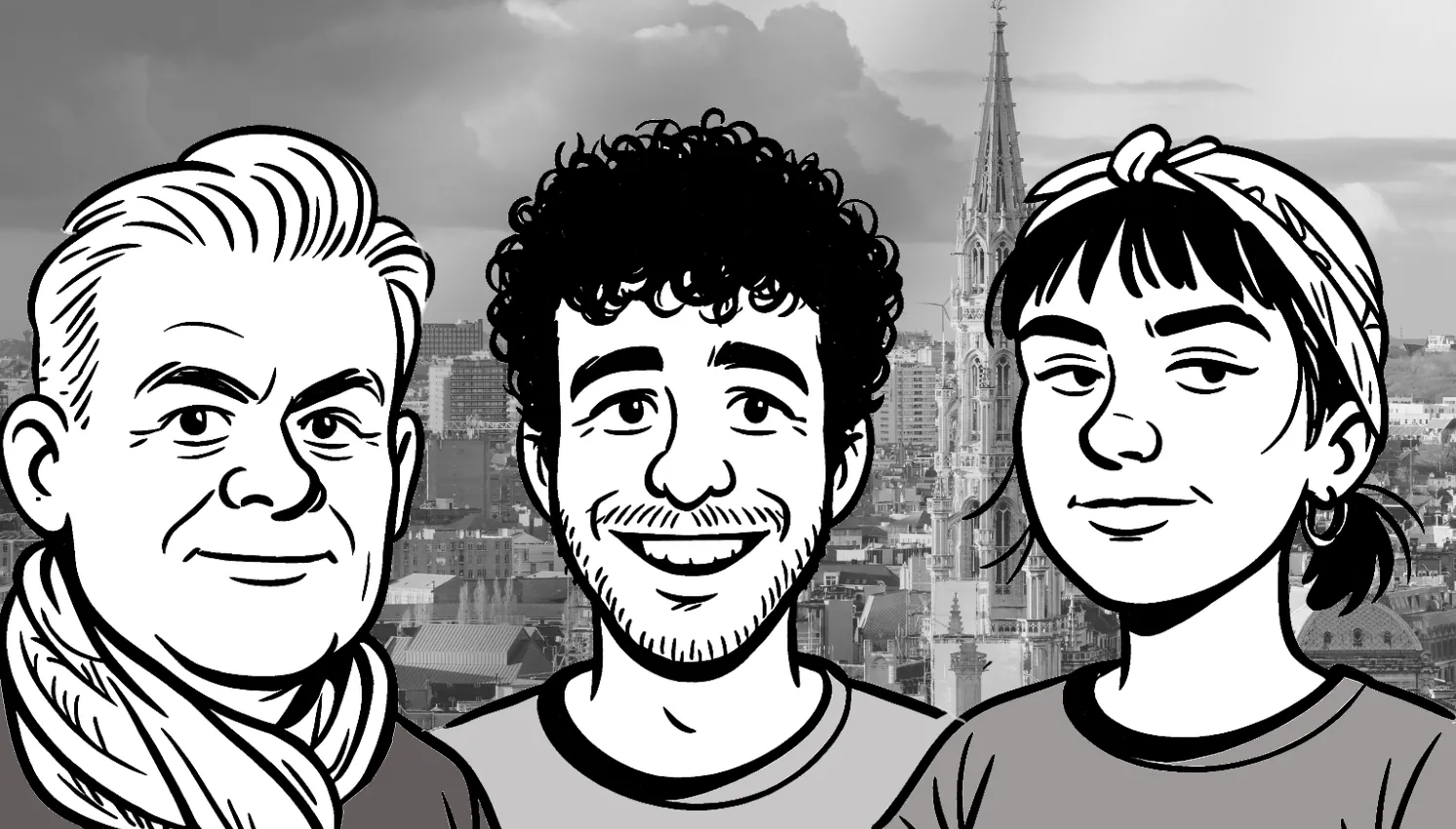 Portraits dessinés d'Arno, Pierre et Céline'